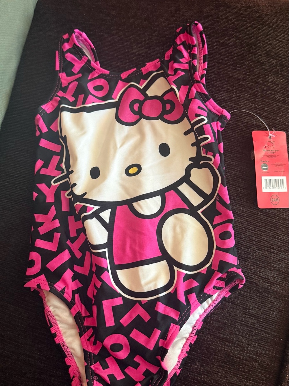 Hello Kitty Hot Pink & Black Kids' One-Piece Swimwear size 24 months
